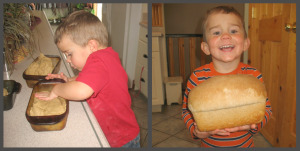 Child Making & Holding Homemade Wheat Bread